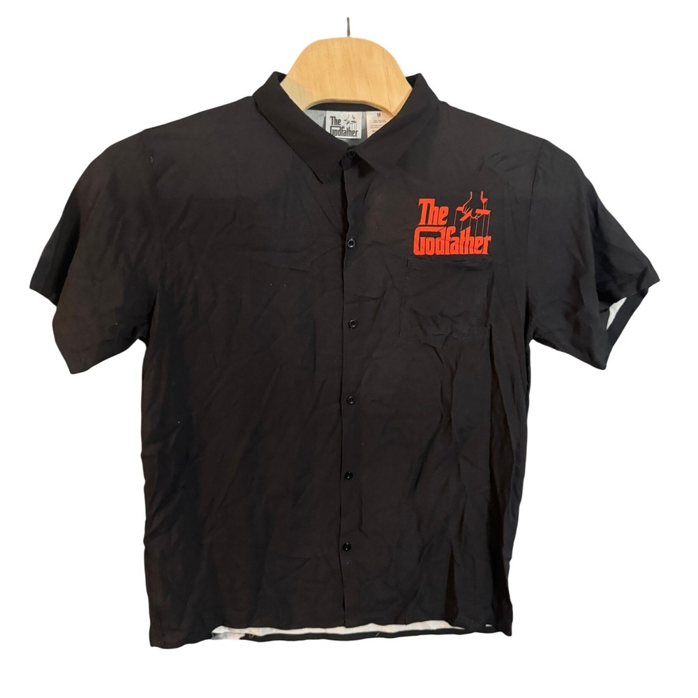 The Godfather Marlon Brando Graphic Button Down Shirt Black Rayon Mens Medium
